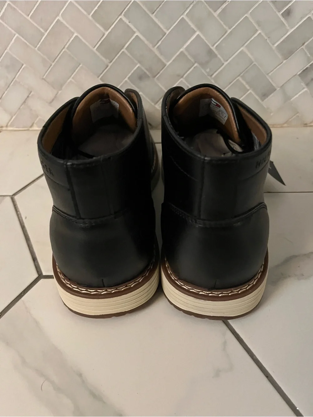 Tommy Hilfiger Black Leather Lace-Up Chukka Boots with Cream Sole